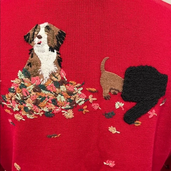 Talbots Vintage Red Cardigan with Dog Embroidery Size SP - Picture 6 of 10